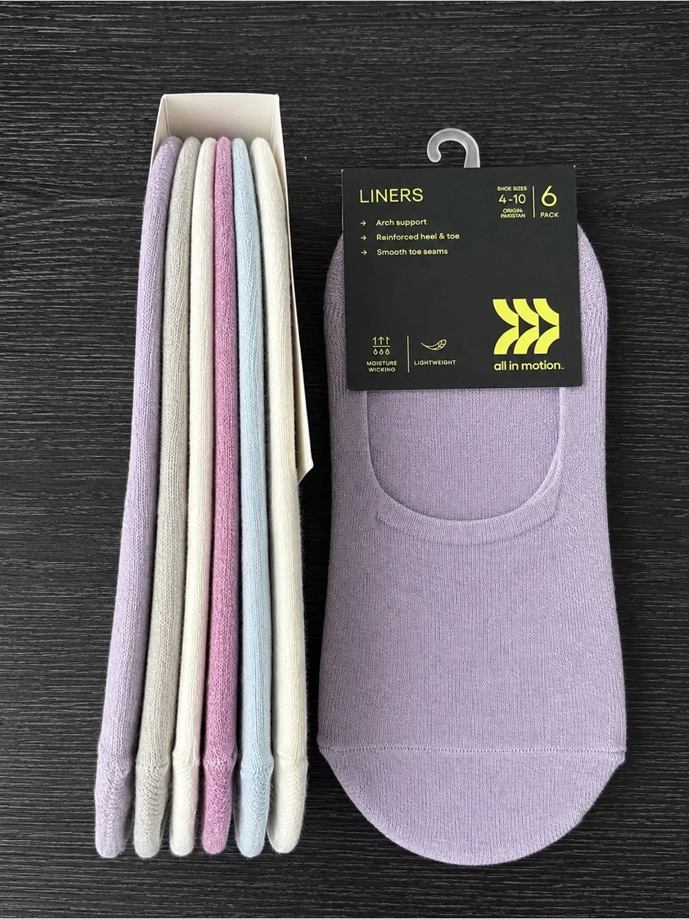 2 pack of 6 all in motion No-Show Liner Socks - Pastel Multi colors - total 12